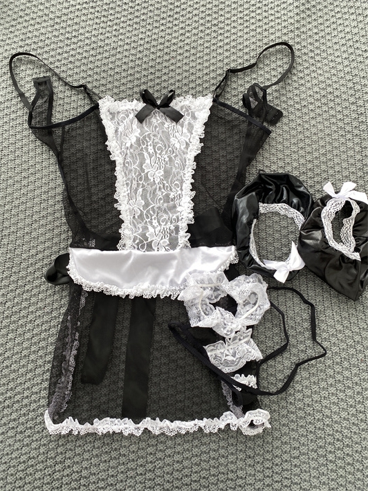 Bowknot Decor Contrast Lace Lingerie Costume Set