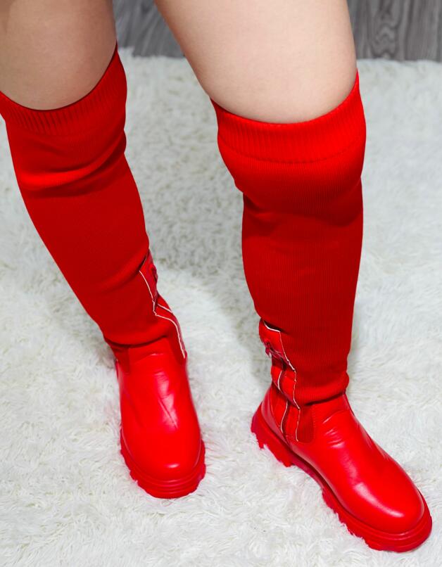 Plain Zipper Decor Knit Knee High Boots