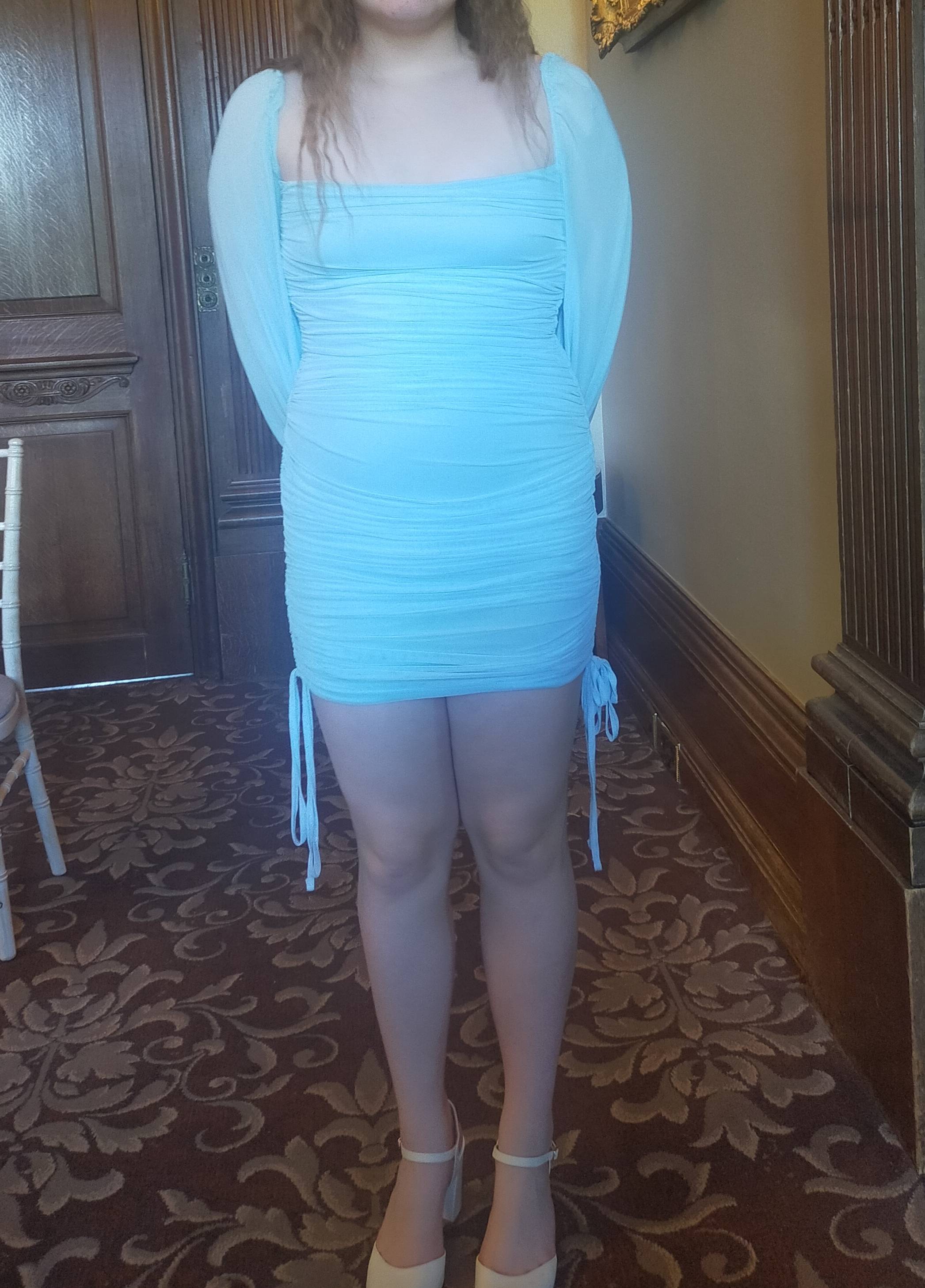 Drawstring Ruched Lantern Sleeve Bodycon Dress