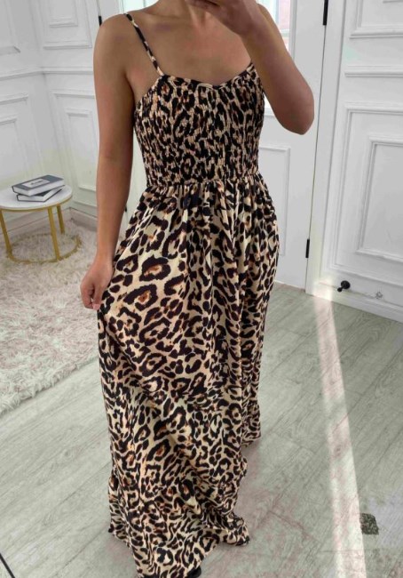Leopard Print Sweetheart Neck Maxi Cami Dress