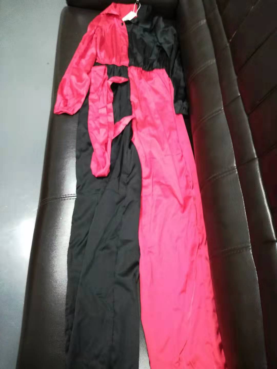 Colorblock Long Sleeve Knotted Jumpsuit