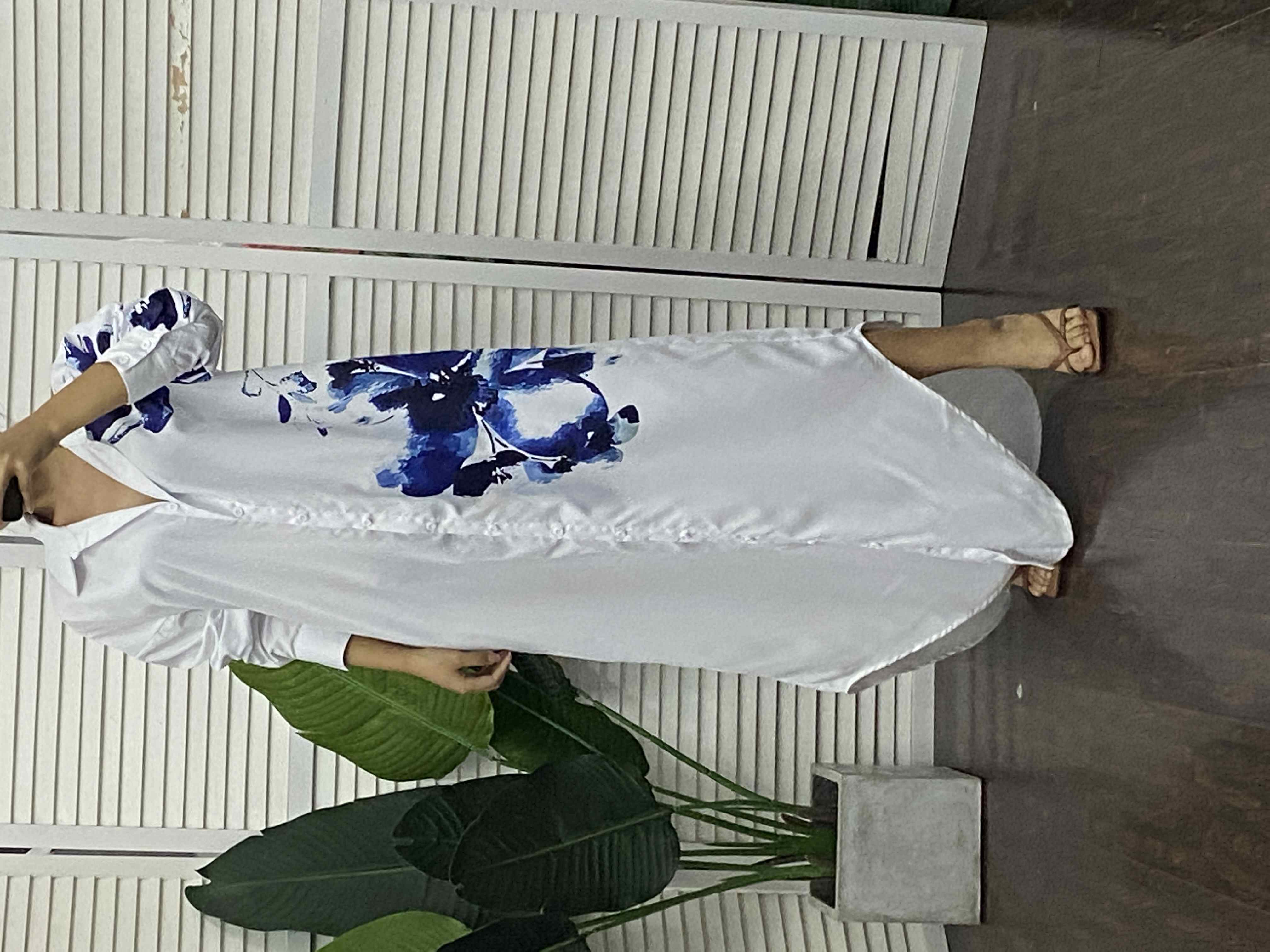 Floral Print Long Sleeve Button Down Shirt Dress