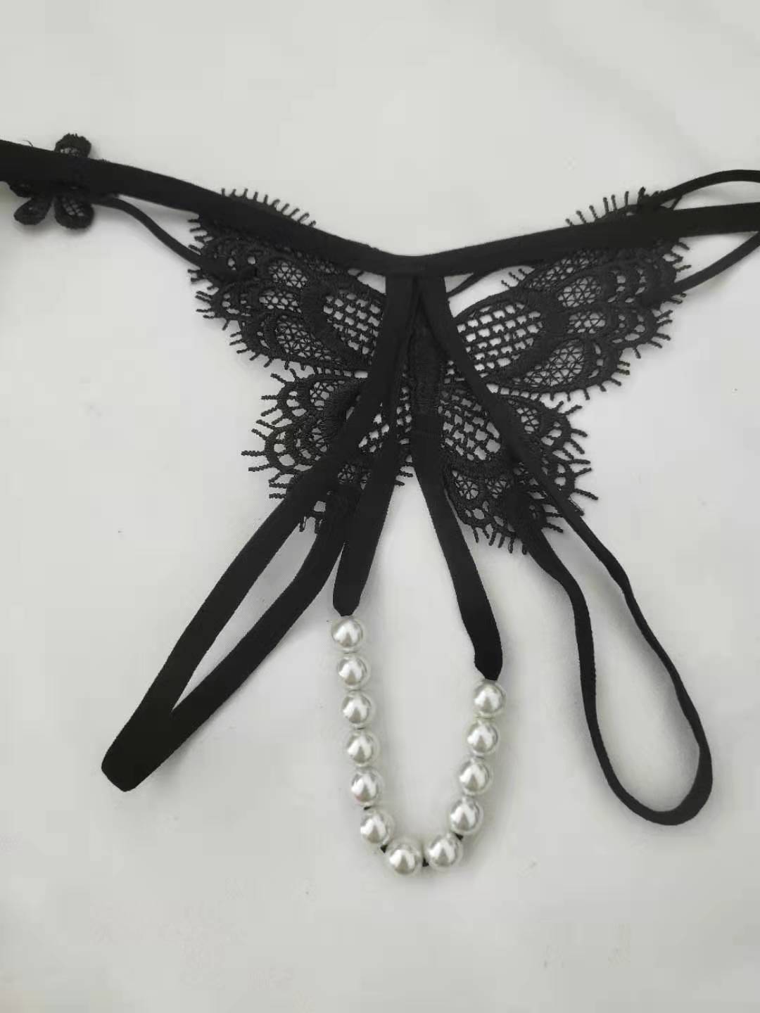 Guipure Lace Beaded Thong