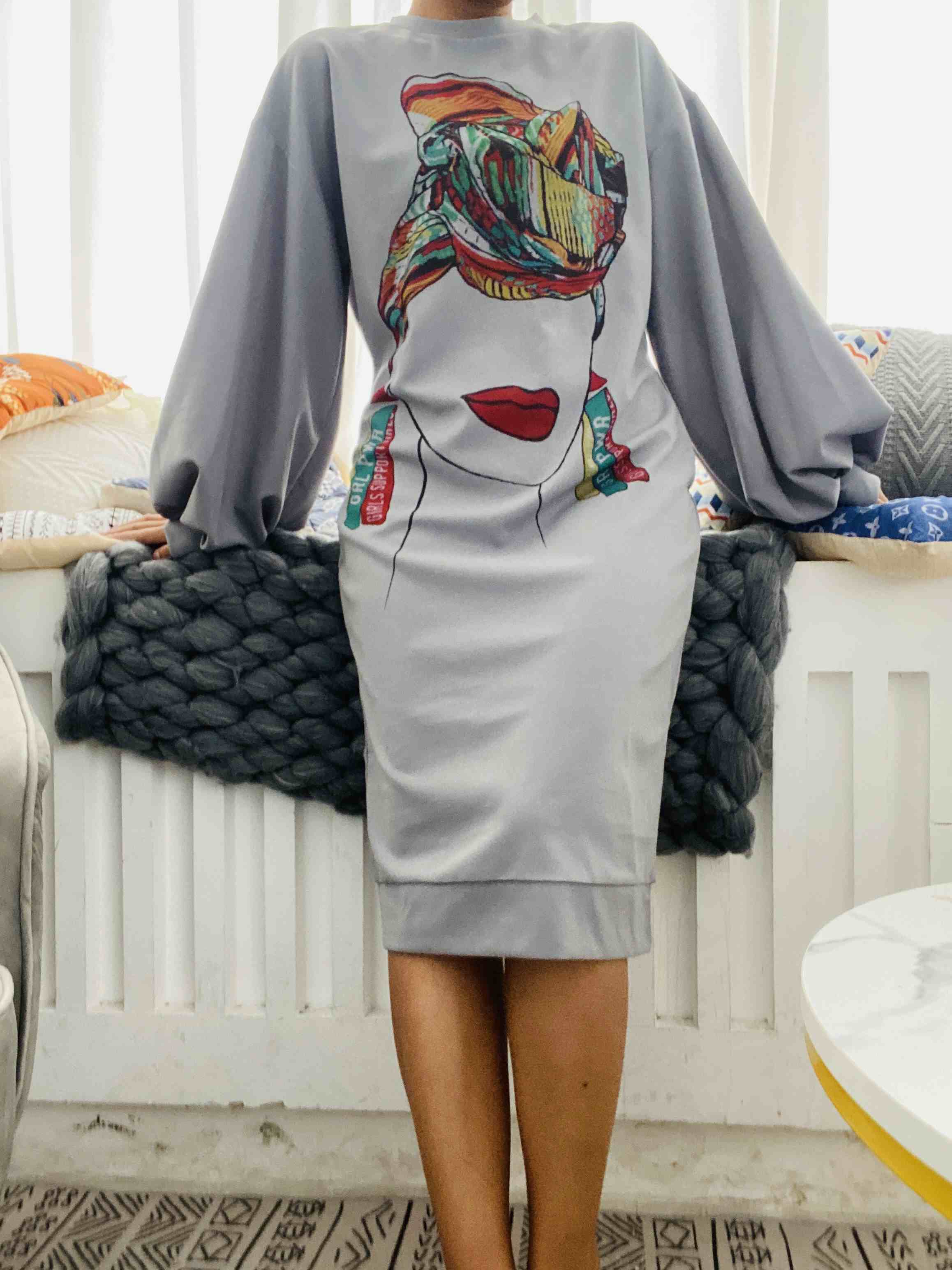 Lantern Sleeve Zipper hoodie Sweater Dress SD00476 main image 1