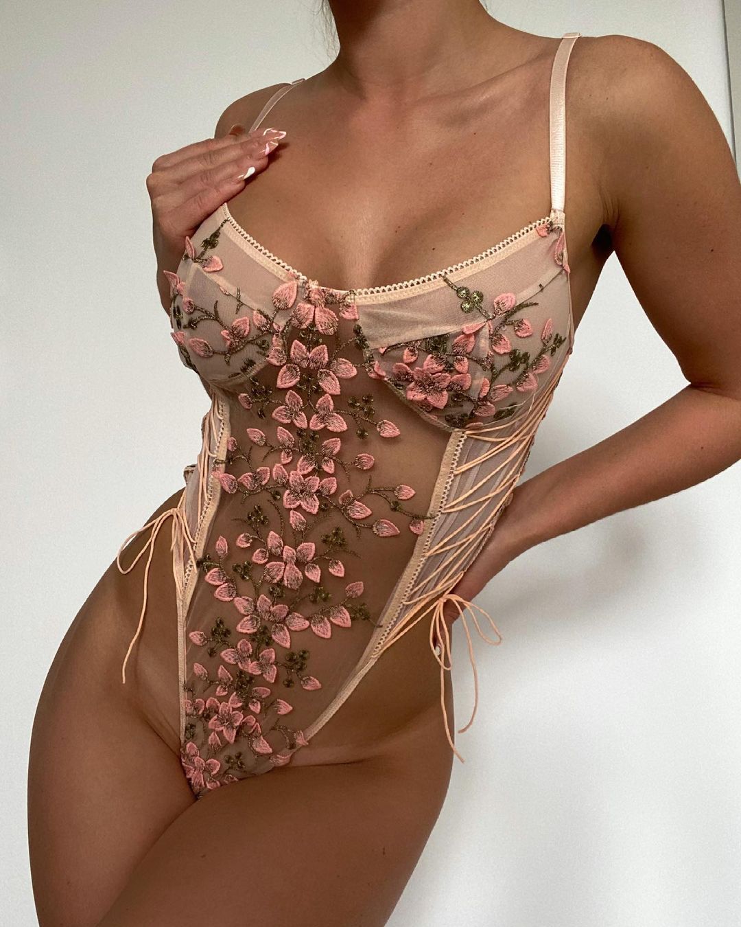 Sheer Lace Up Strings Teddies main image 1