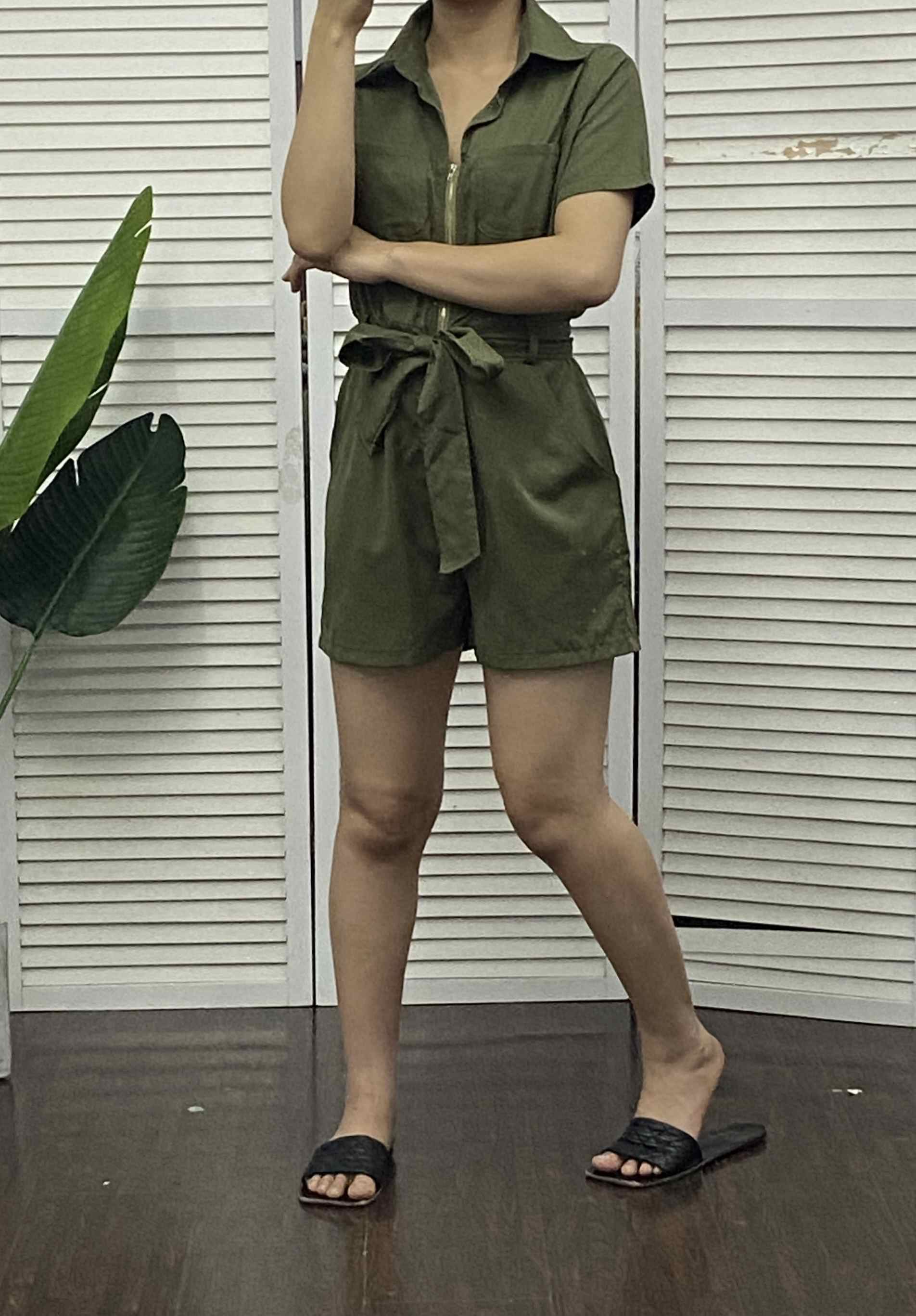 Solid Button-Front Cargo Romper