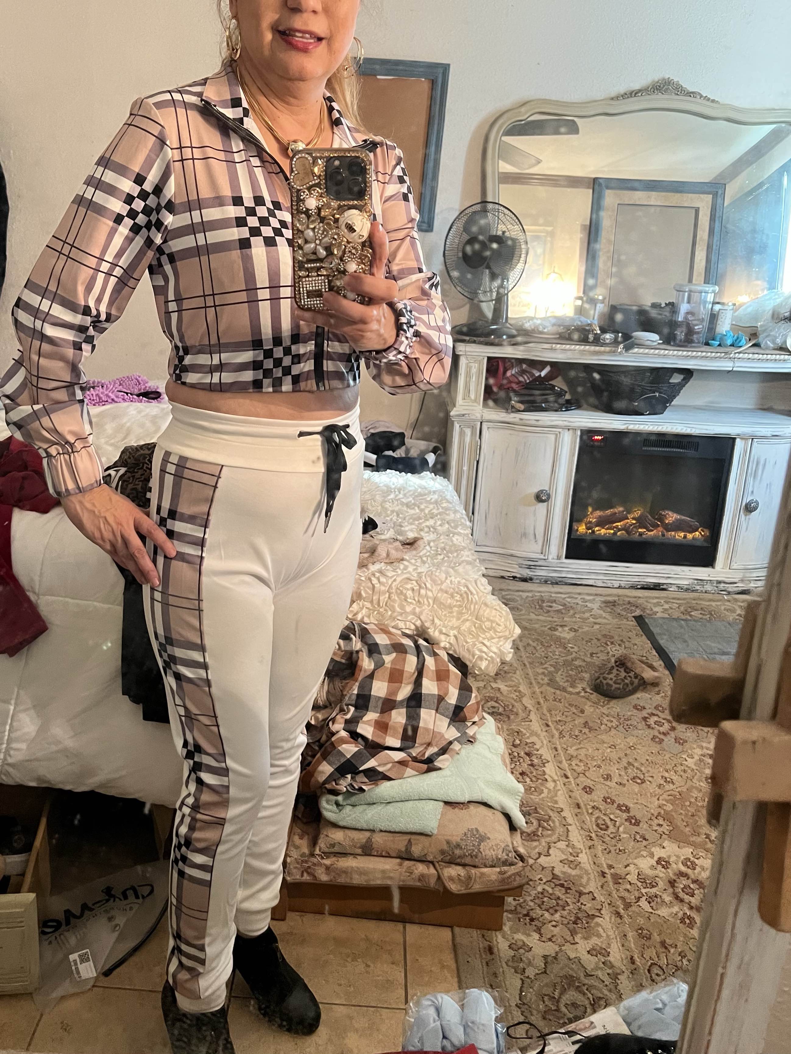 Zip Collar Long Sleeve Top and Drawstring Pants Set main image 0