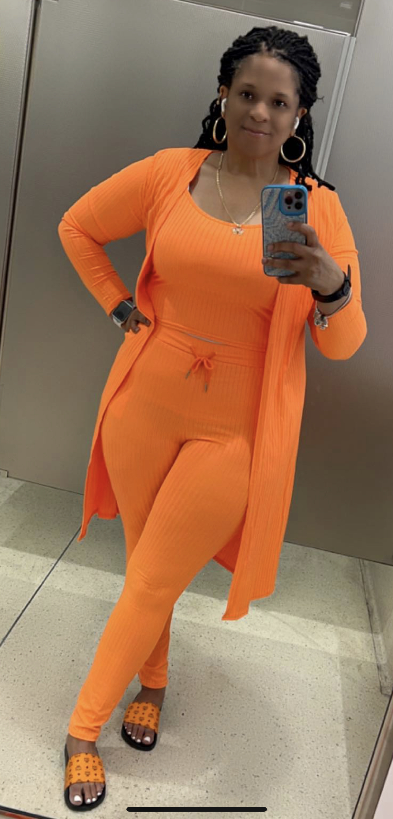 3PCS Ribbed Cami Top & Pants Set With Longline Coat