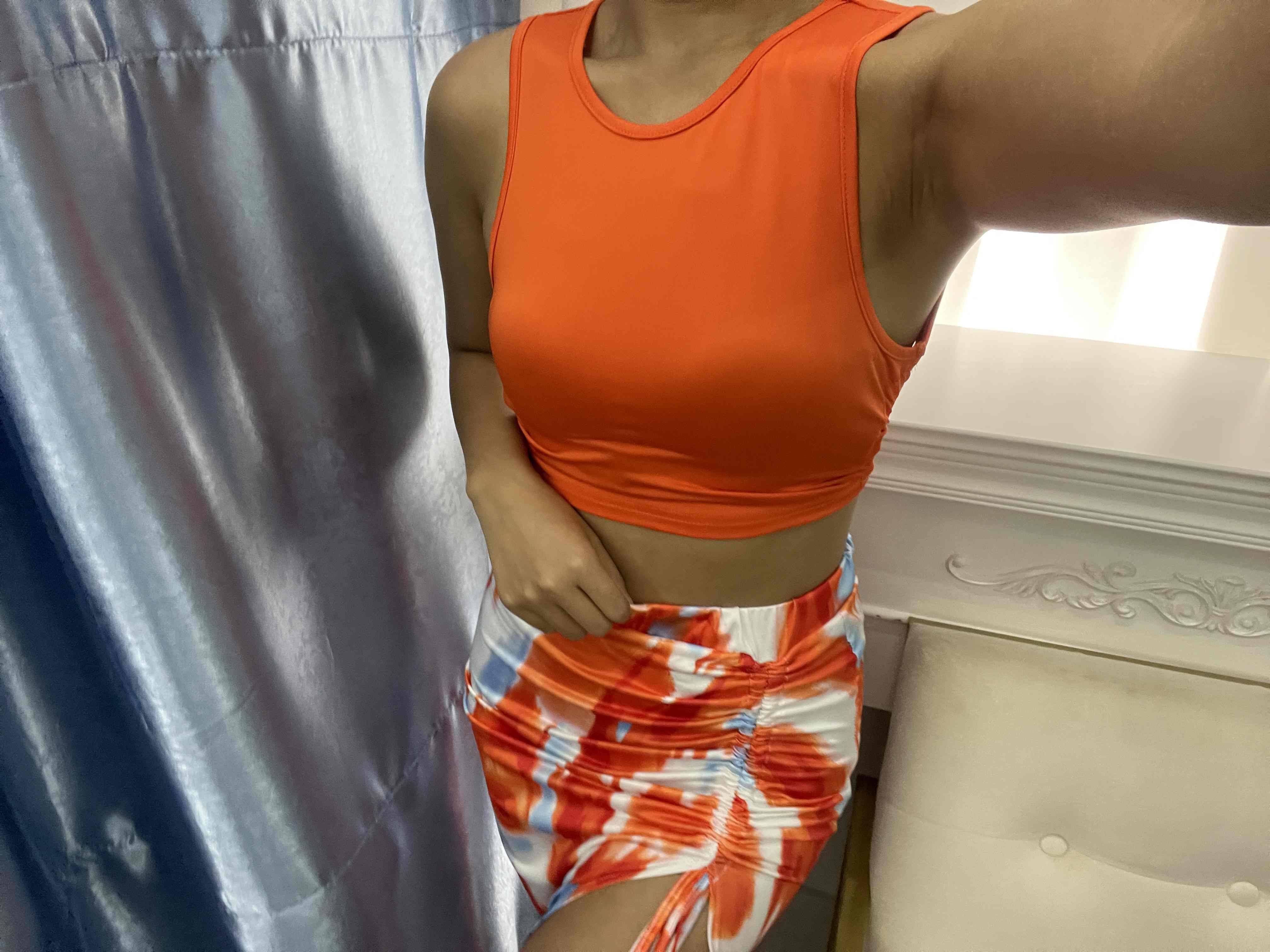 Openwork Cropped Tank and Split Skirt Set