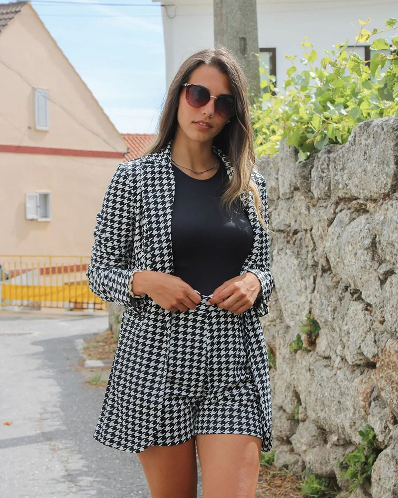 Houndstooth Blazer & Shorts Co-Ord Set