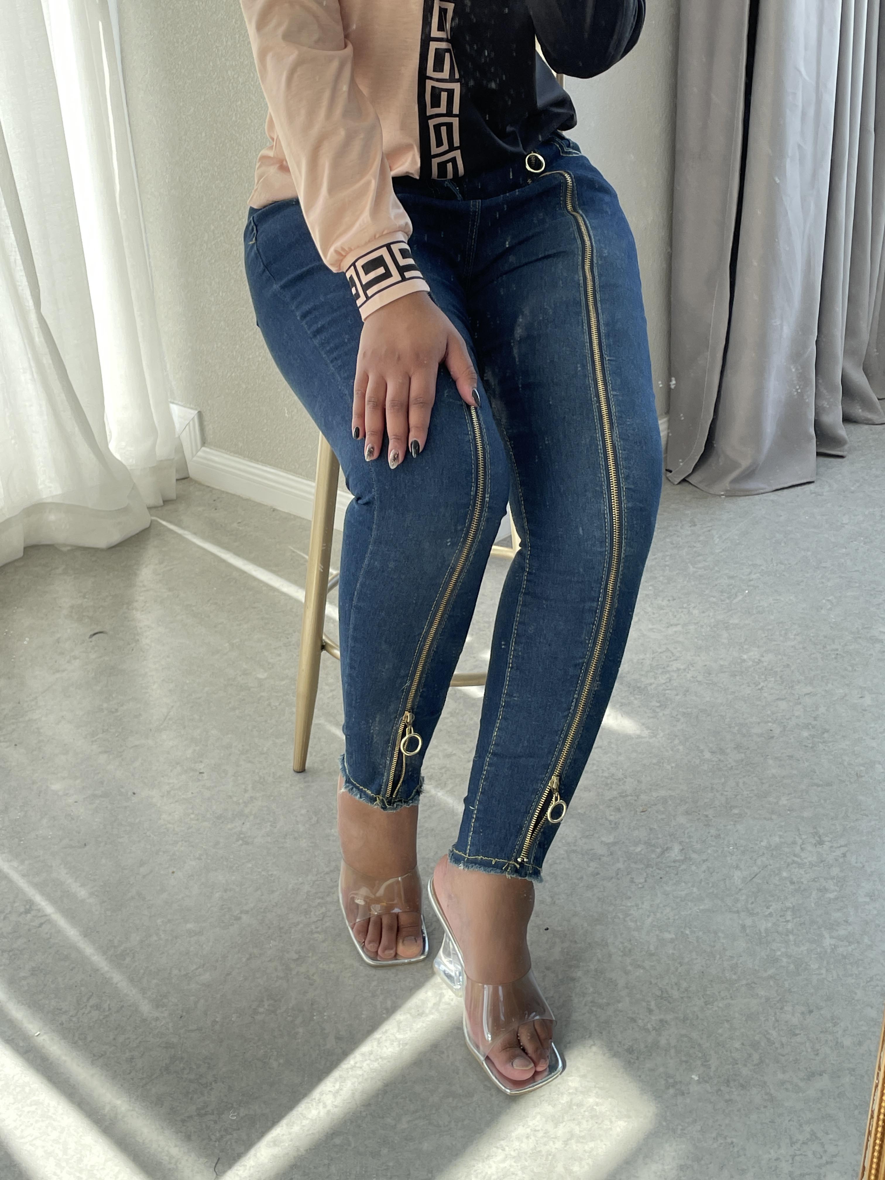 ORing Zipper Decor Skinny Jeans