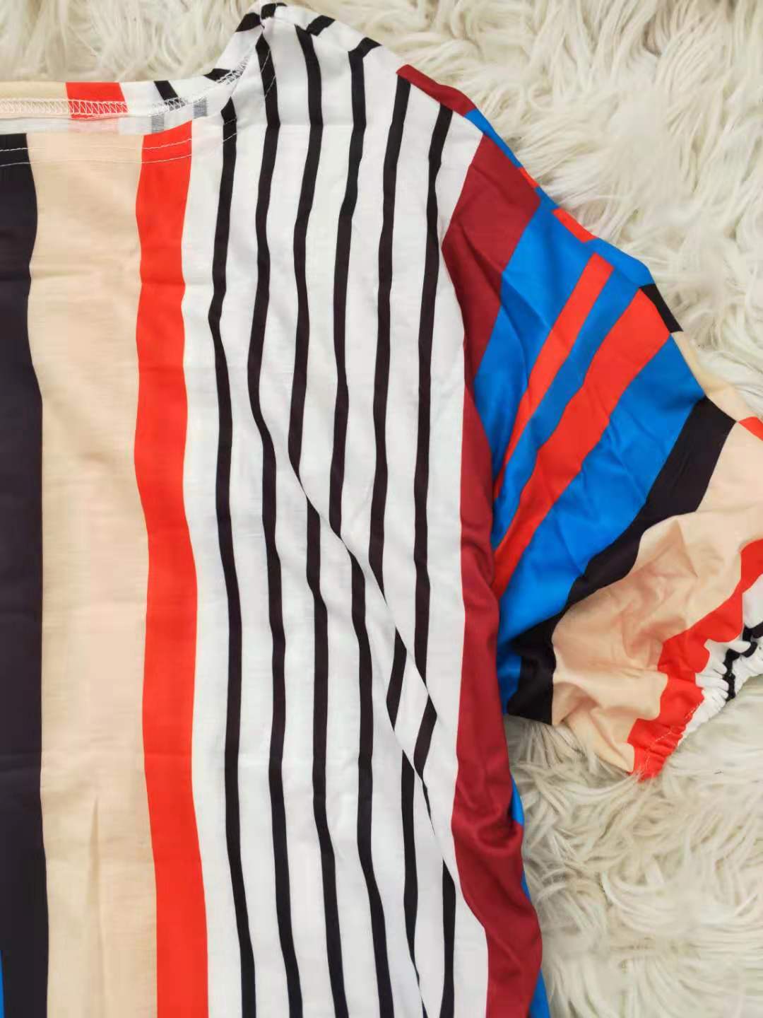 Stripe Color Block Split Shirt Short Set main image 1
