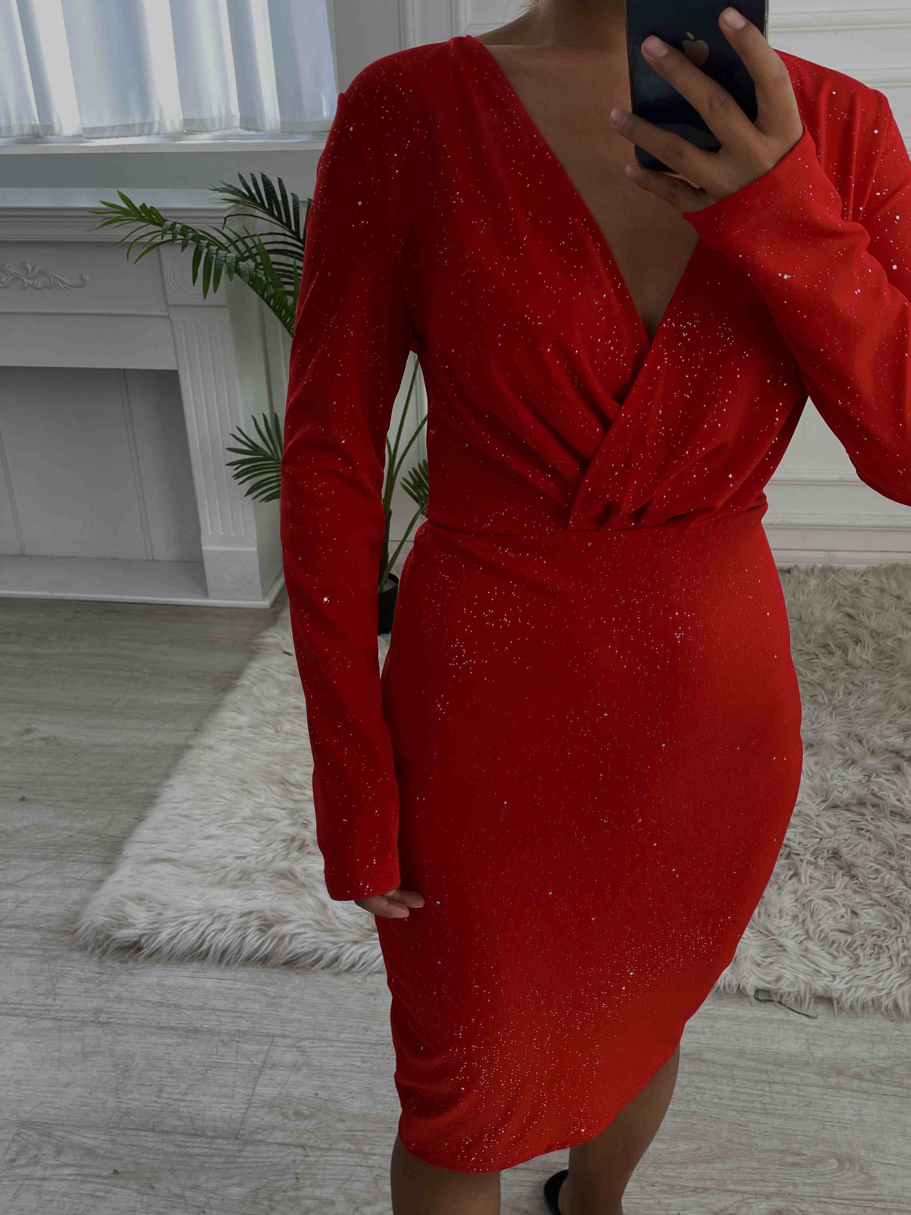 Glitter Ruched Long Sleeve Party Dress