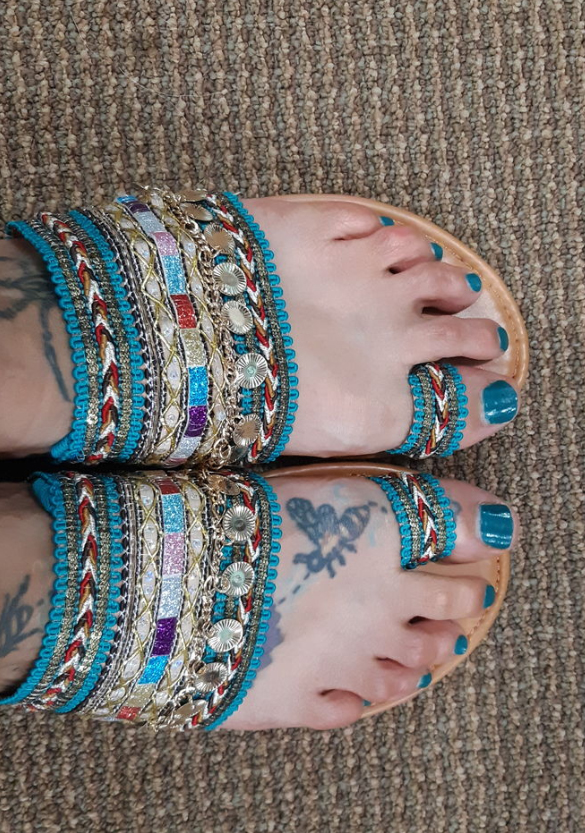 Ethnic Boho Style Toe Ring Slippers