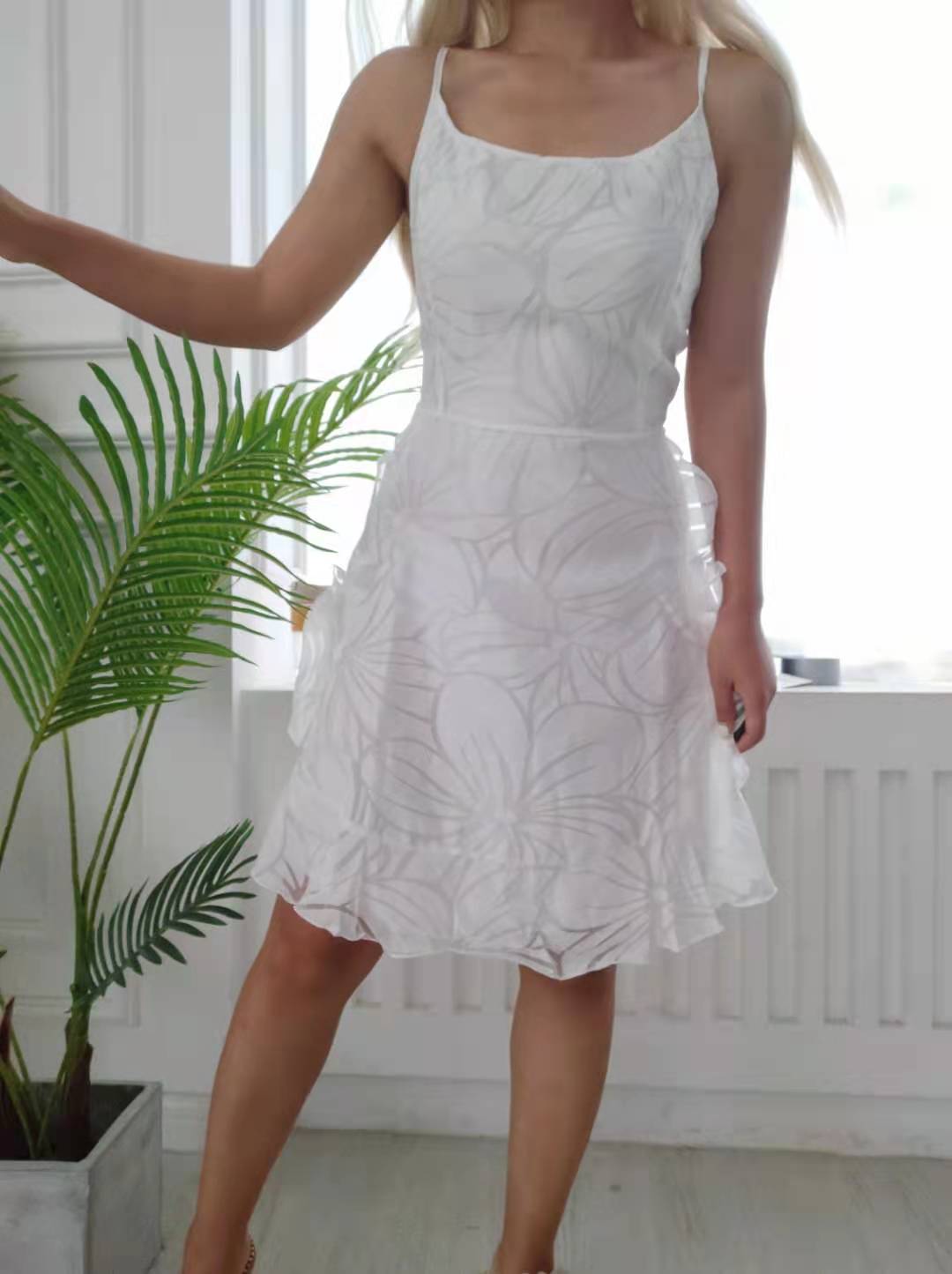 Spaghetti Strap Decorative Button Ruffled Dress