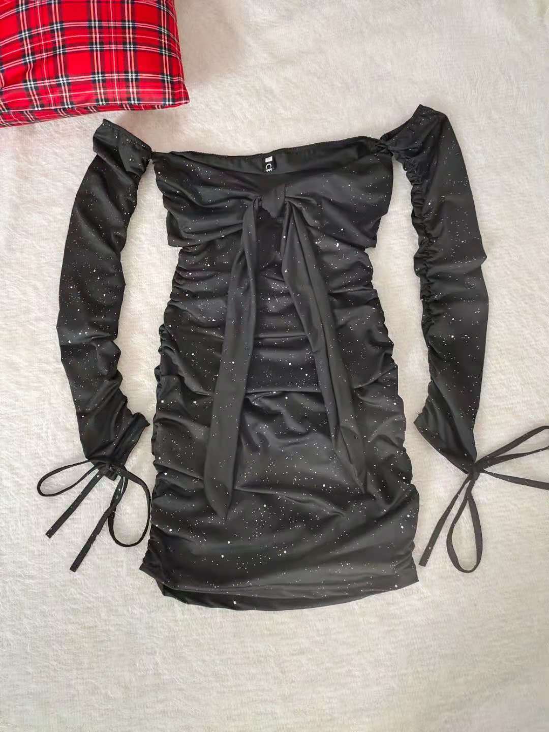 Glitter Off Shoulder Ruched Bodycon Dress