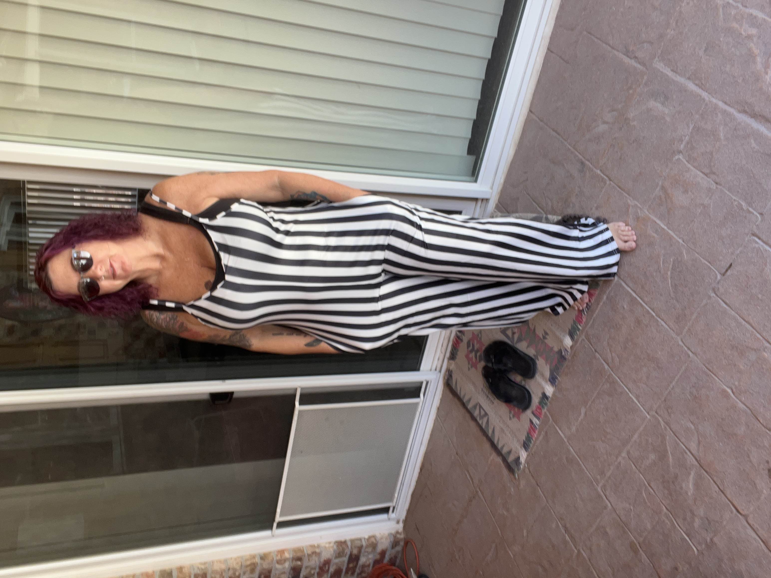 Blue stripe spaghetti jumpsuit v cut.. Large