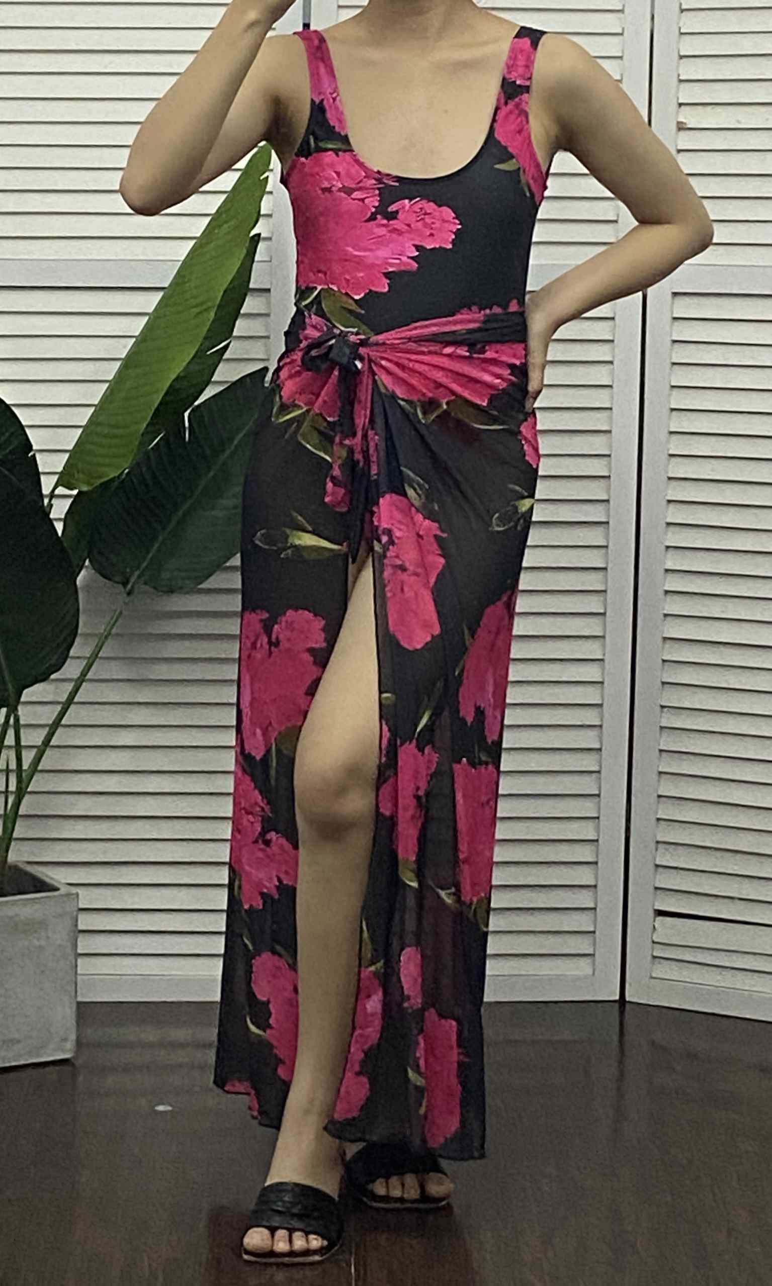 Floral Print OnePiece Swimsuit With Cover Up