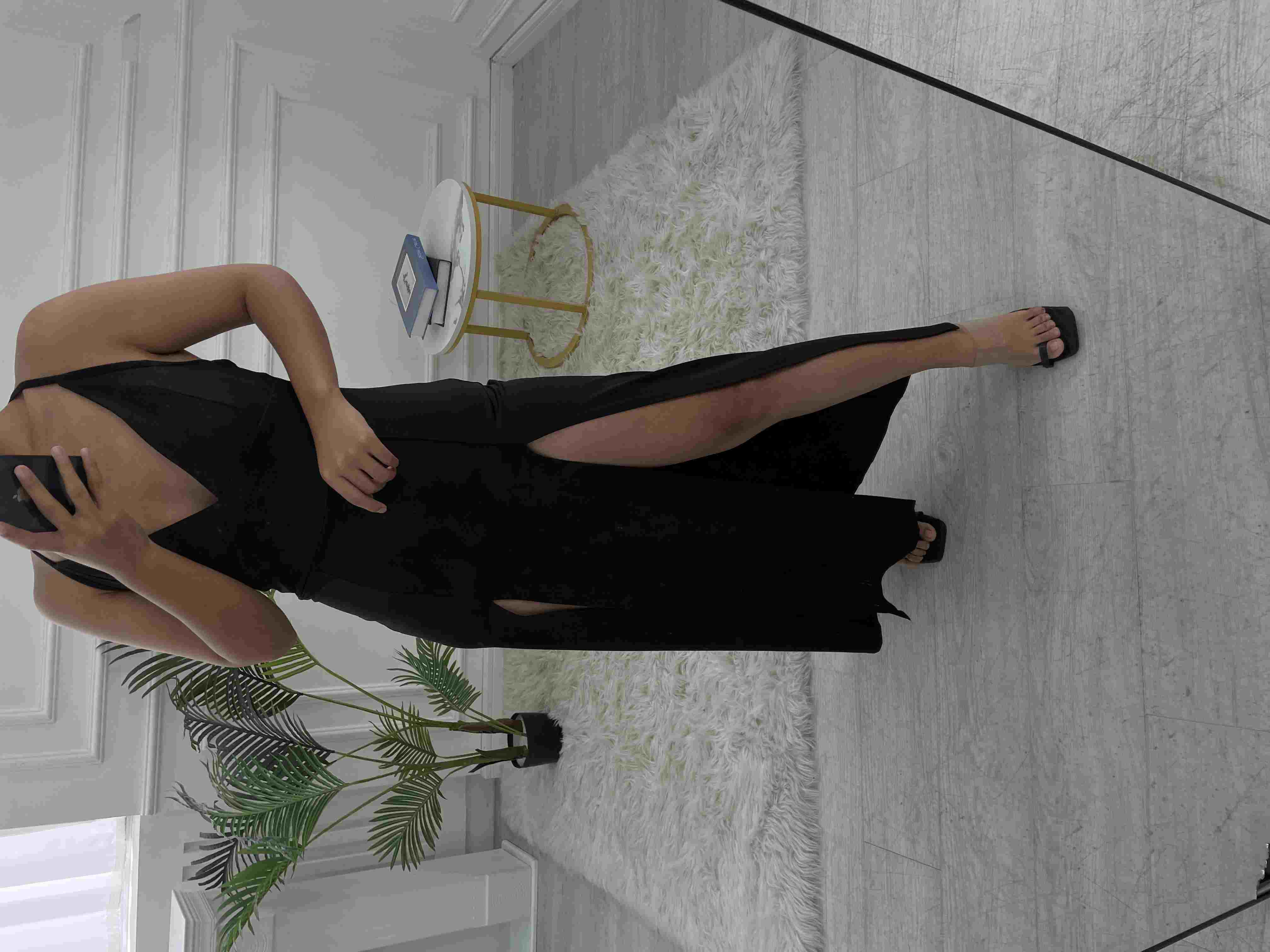 Black Halter Backless Classy Long Party Dress with Slit, DP2267