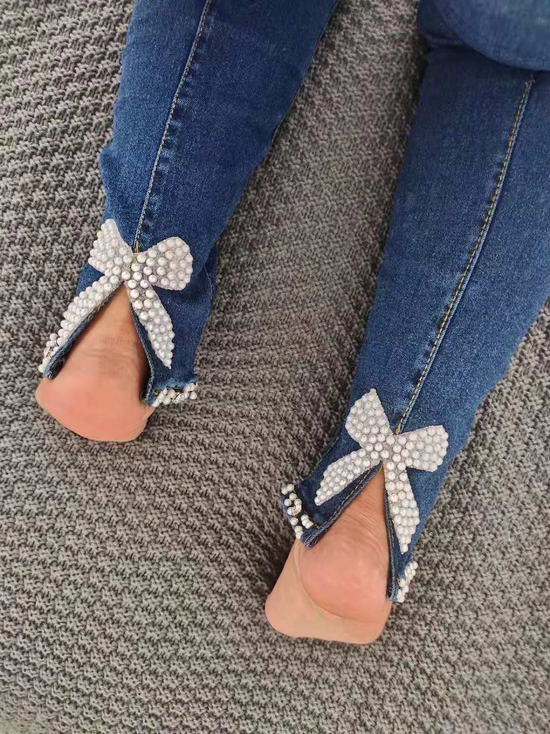 beaded bowknot decor square toe pyramid heels
