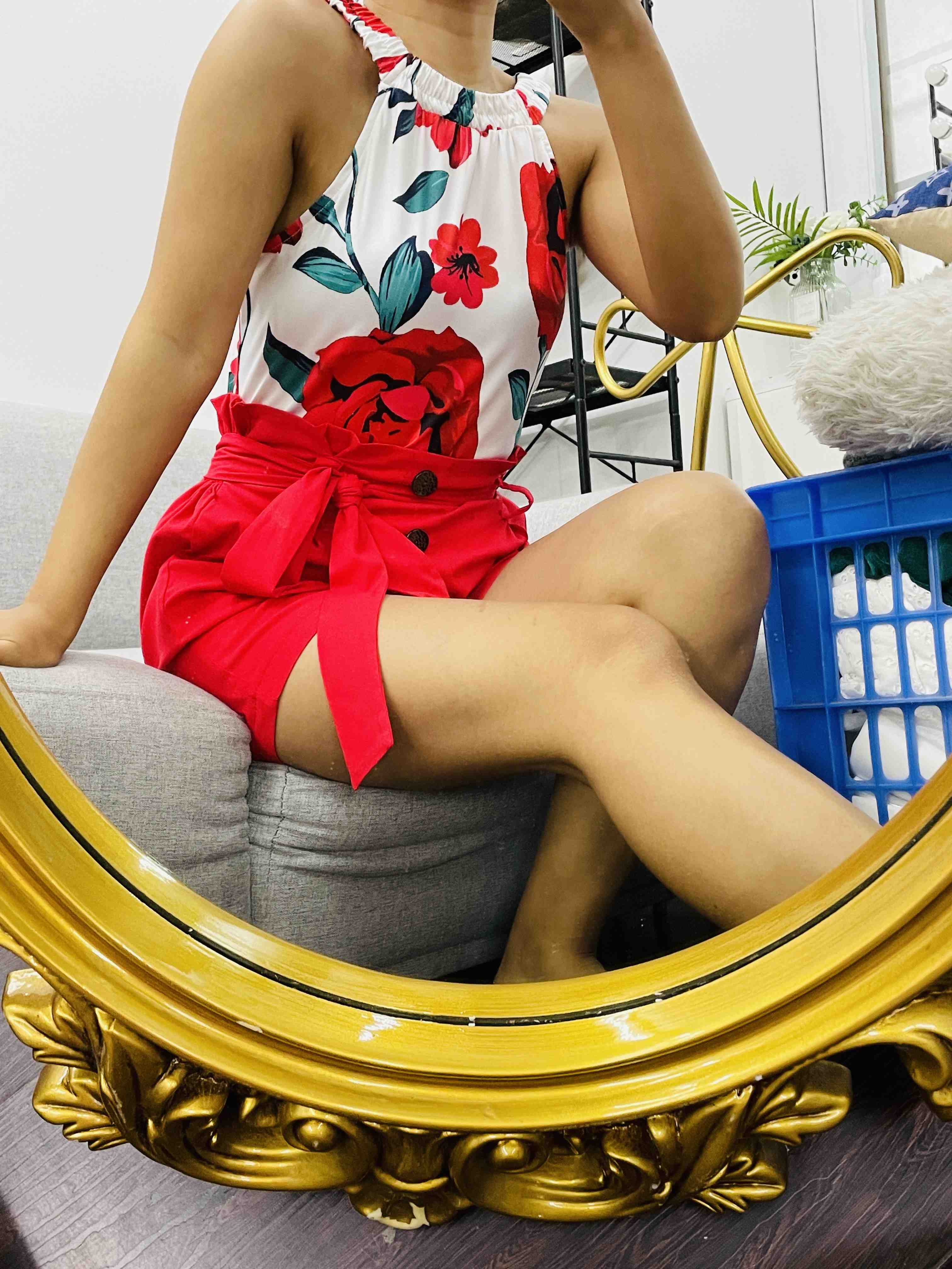 Floral Print Tie-Front Halter Shorts Set