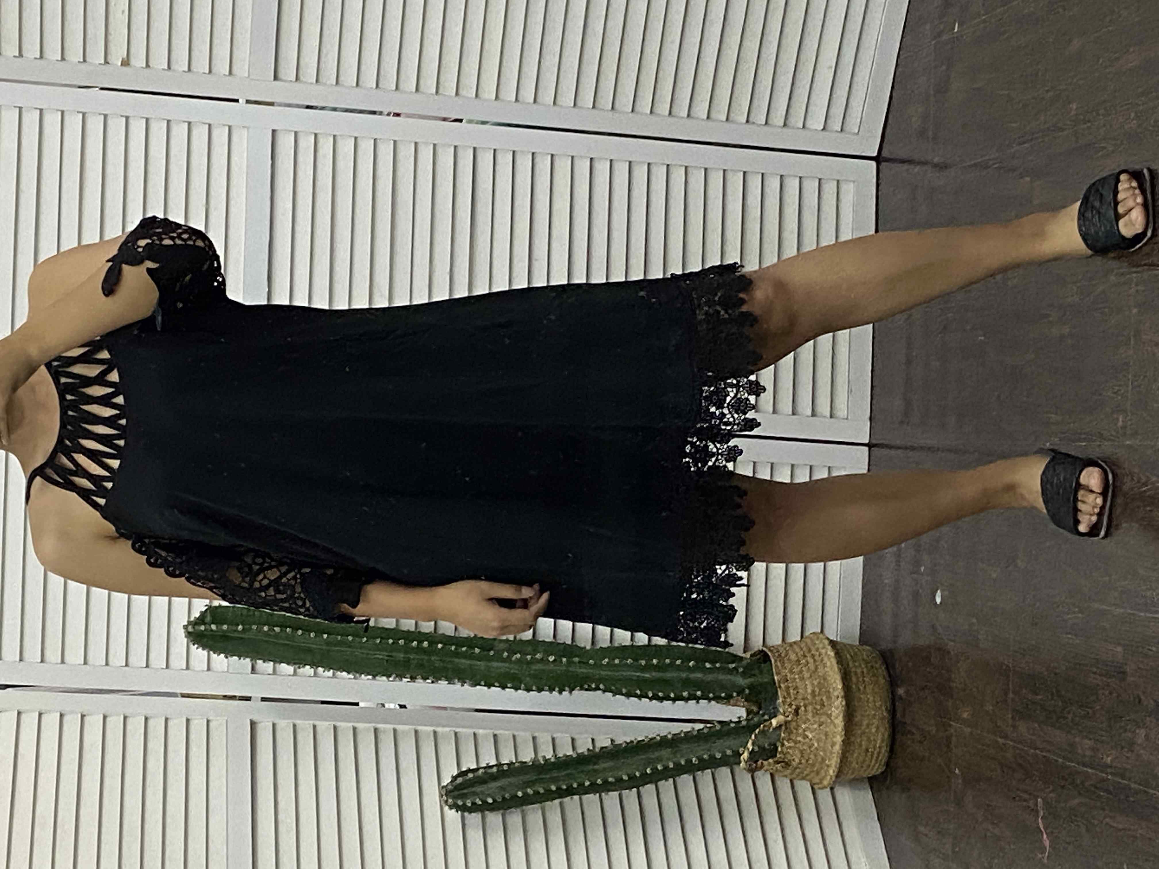Casual Daily Solid Color Embroidered Hollow Out Lace Up Turndown Collar A Line Dresses main image 1