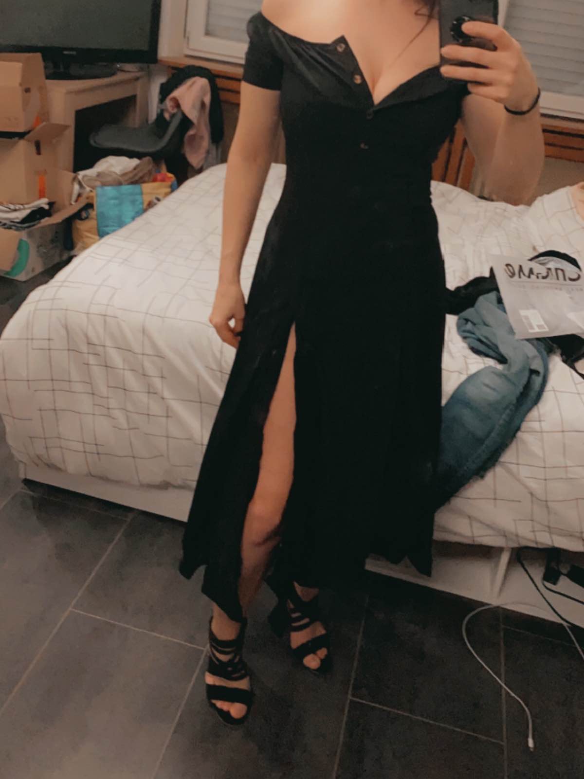 Robe De Soirée Katie May Bleu Deep Sea - Taille M, épaules Dénudées, Fente Haute, Neuve Sans étiquette