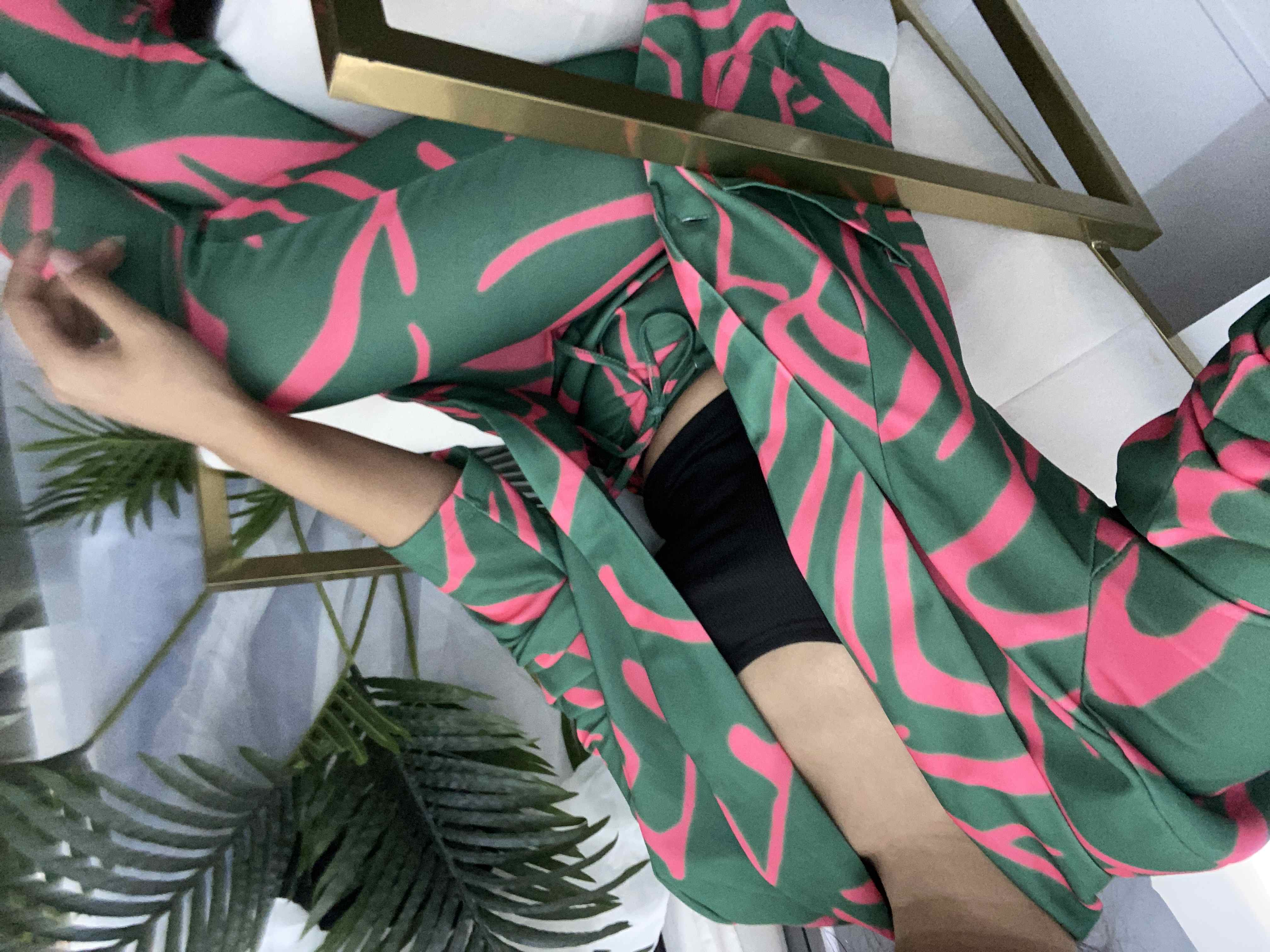 Multicolored Retro Print Blazer Jacket & Flared Pant Set main image 1