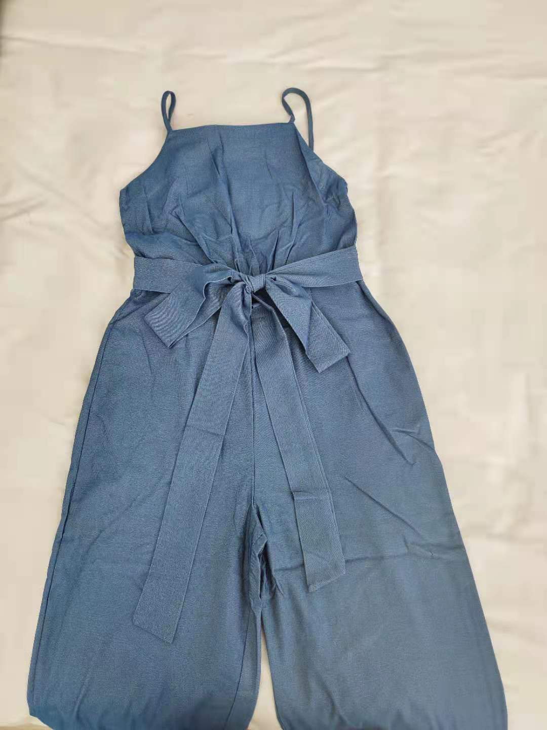 Sleeveless Belted Long Denim Jumpsuit main image 1