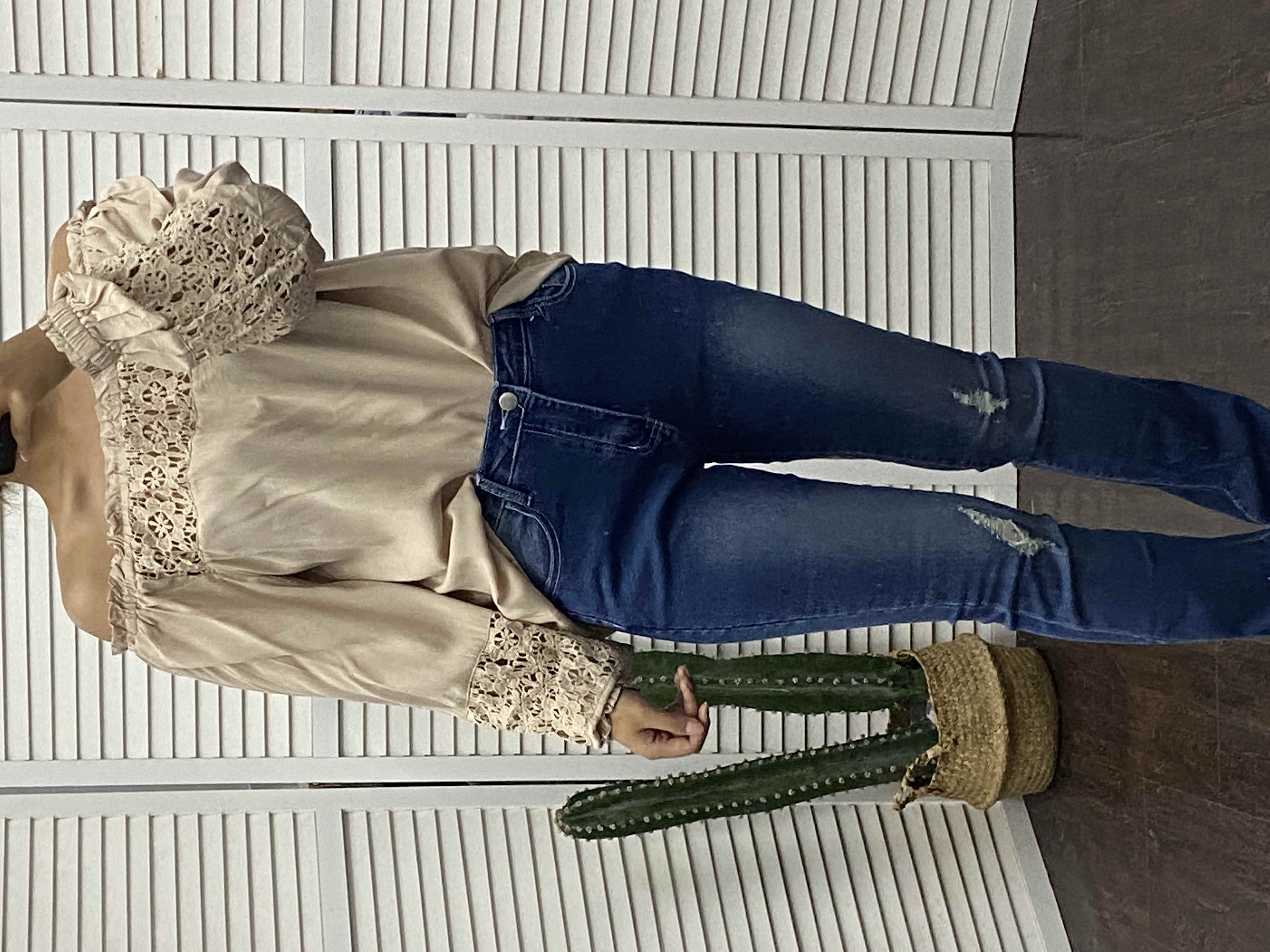 Lantern Sleeve Open Shoulder Top