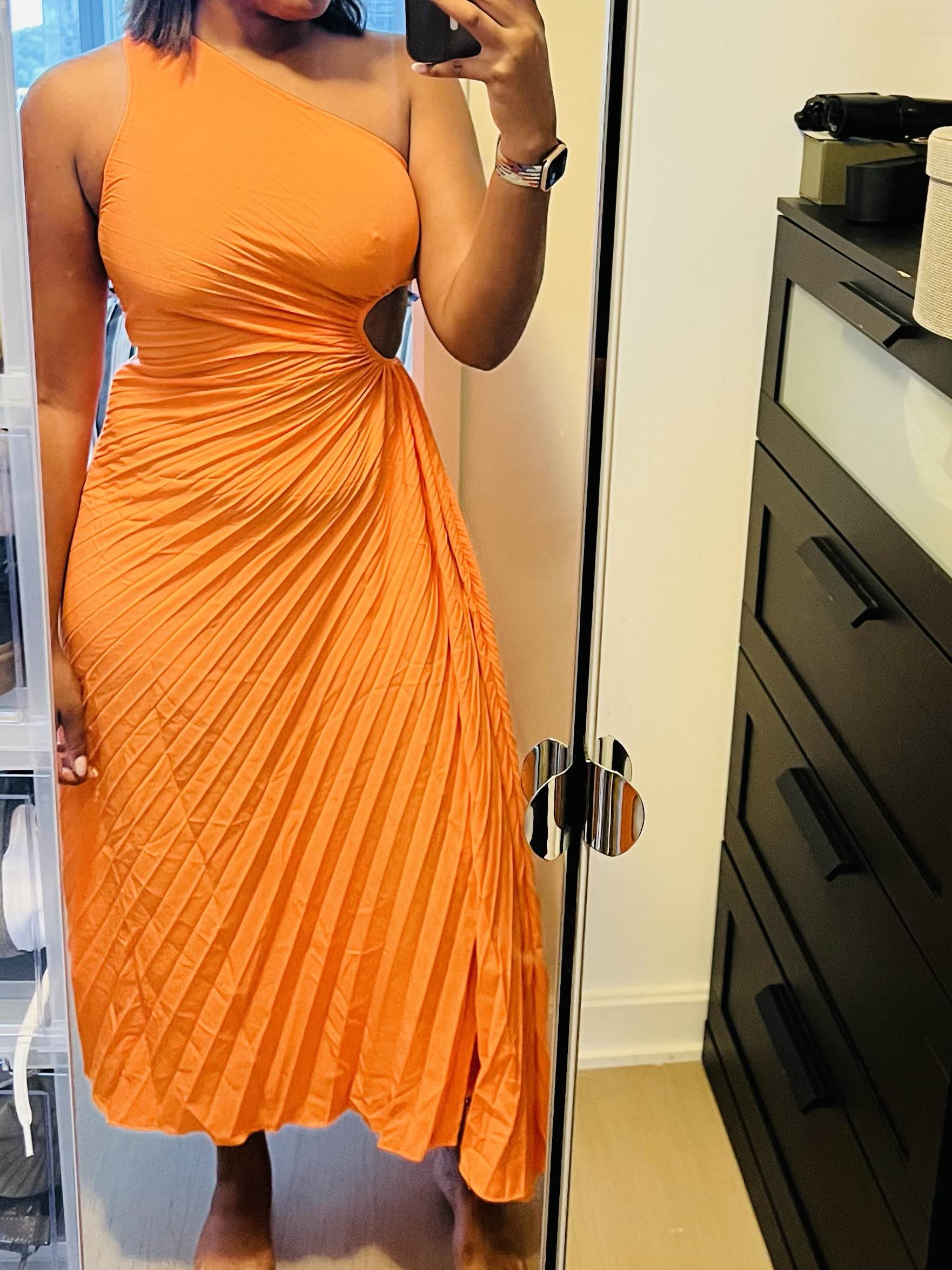 One Shoulder Cutout Pleated Dress