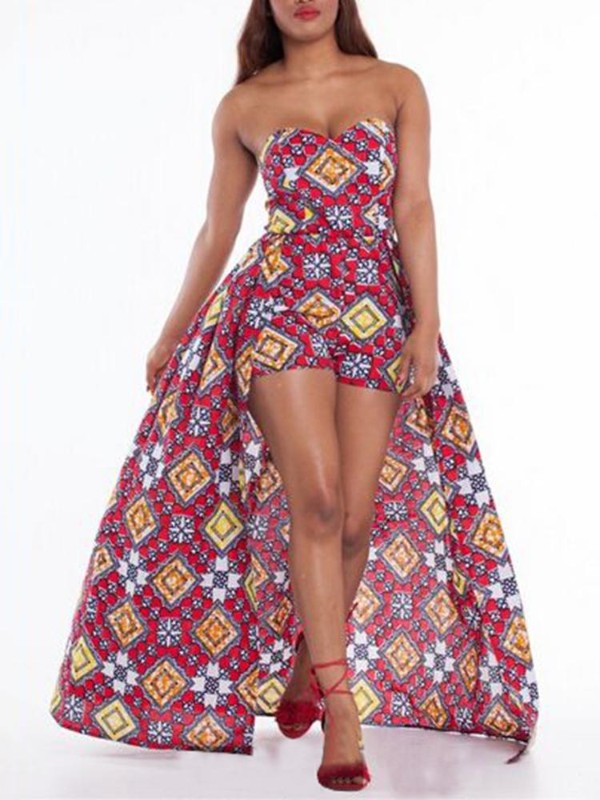 Las mujeres atractivas de moda Digital Flora Imprimir vestido sin tirantes de la noche del partido Maxi Dress Jumpsuit mamelucos