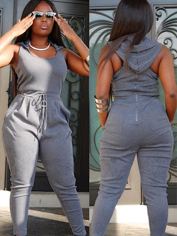 2015 Autumn Hoody Casual Overalls One Piece Outfits Long Pants Back Zip Pinup Rompers Womens Jumpsuit Sport Suit