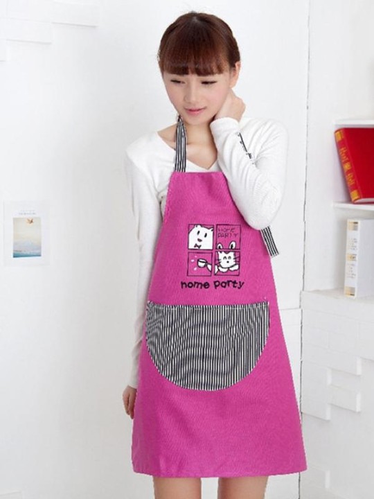 Women's Fashion Cute Cotton Cartoon Cat Print Apron Fashion Apron For Painting Cooking Baking Party Polka Dot Apron
