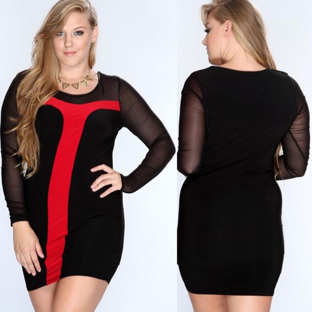 Frauen Sexy Hit Farbe Elegant Mesh Sleeve Splice Schlank Übergroßen Großen Hof Party-Kleid Plus Size Kleider