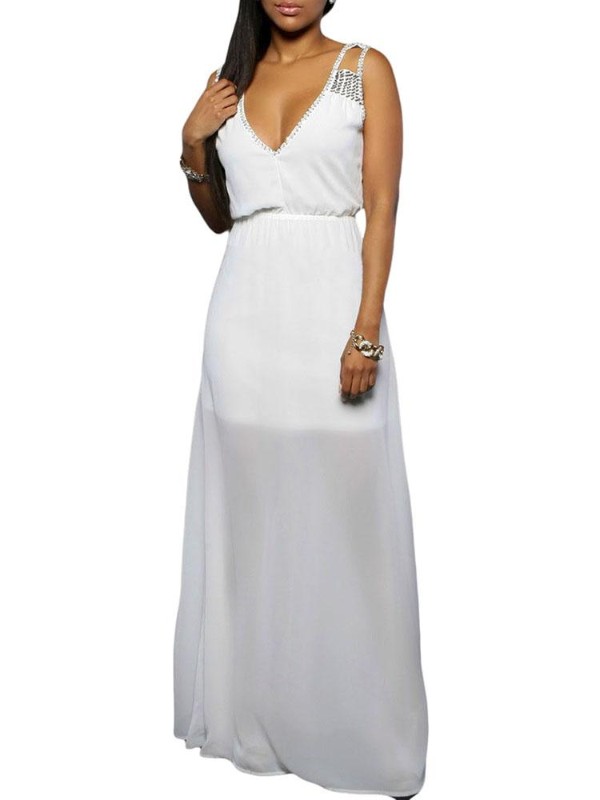 Sexede kvinders pailletter accenter Maxikjole dyb v-hals ærmeløs lynlås Splice kjoler