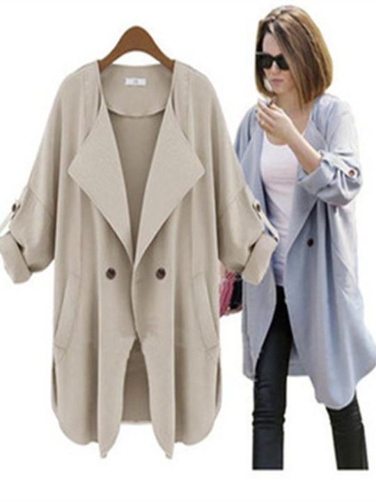 Women's Autumn Casual Long Sleeves Loose Long Coat Trench coats