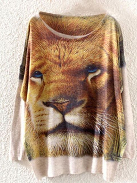 Kvindemode Langærmet løveprintet, løs bluse-shirt Vest Tank-toppe