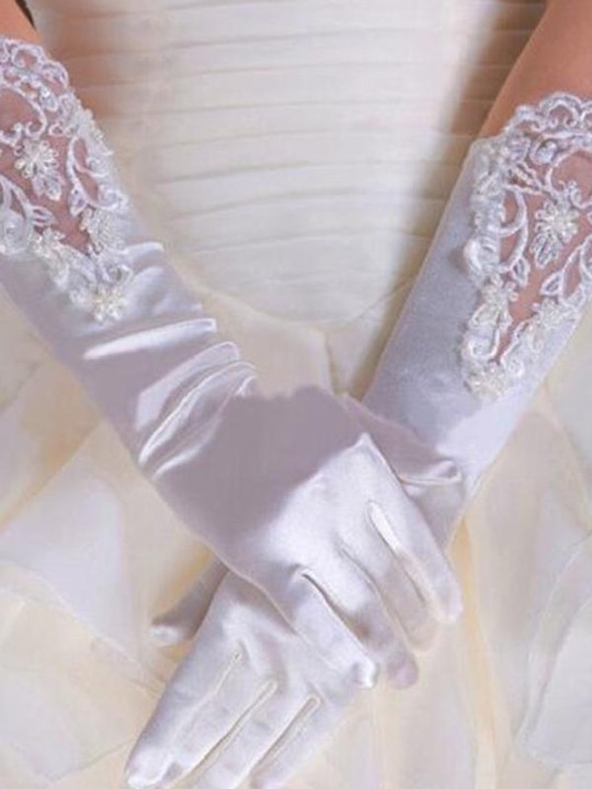 Spitze Blumen Manschette Satin Elbow Länge Braut Hochzeit Abendkleid Handschuhe Vollfinger Weiß Hochzeit Handschuhe