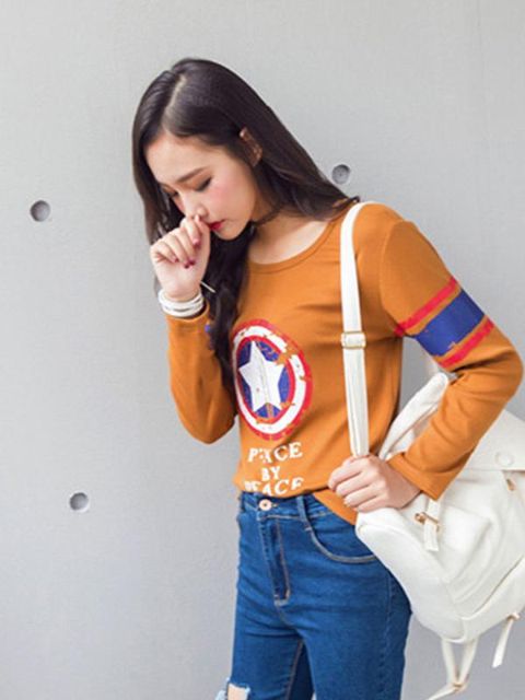 Tíska Haust hlýjar konur Stjörnuprent Preppy Style Slim Sweatshirt Casual O-neck Loose Hoodies