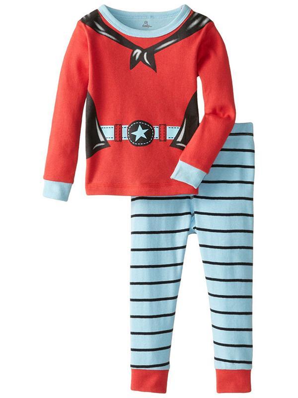 Ný börn föt Strákar Jakkaföt Stelpur Bómullartoppar + röndóttar buxur Náttföt barna Sætafatasett