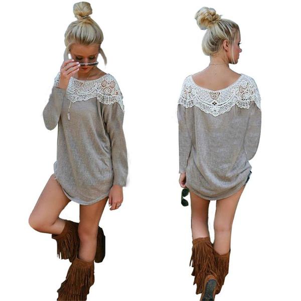 women long Sleeve lace BLOUSE loose T Shirt Sweater Tops pullover Top Blouse new