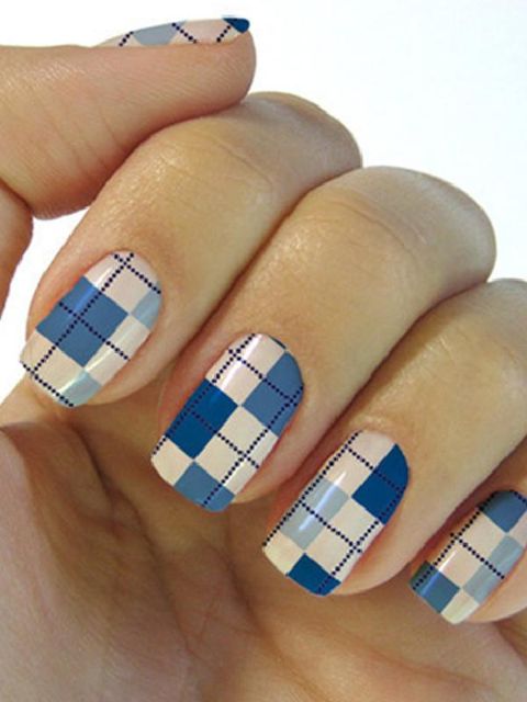 Naisten tee-se-itse Sininen Valkoinen Ruudullinen Nail Art Decals Nails Wraps Kynsityökalut Manikyyri