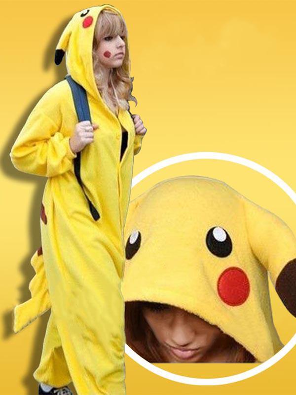Halloween Party Unisex Fullorðinn Vetur Hlý Pikachu Kigurumi Náttföt Anime Teiknimynd Cosplay Búningur Svefnloft Svefnfatnaður