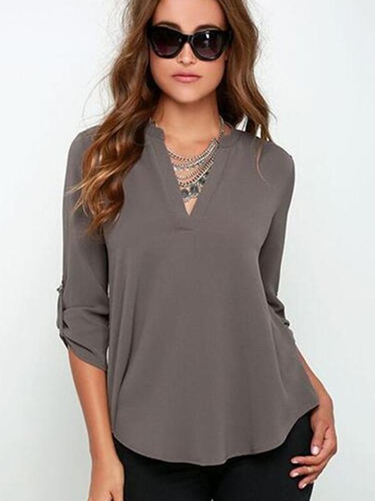 Women's Sexy V Neck Blouse Long Sleeve Plus Size Loose Casual Tops Pullovers