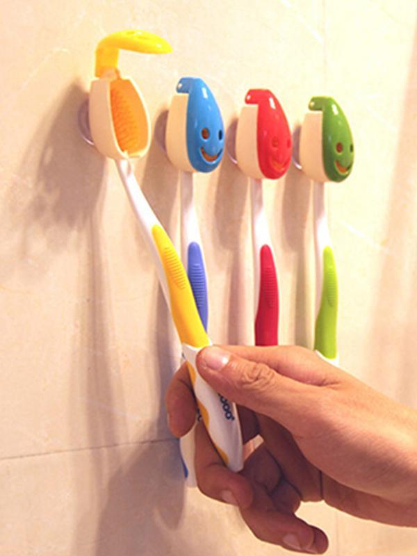 Creative Smile Face Toothbrush Cover Holder Case Suction Cup Bath Tube Travel Household 4PCS