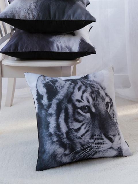 Simple Casual Fashion Tiger Head Pattern Cotton Sofa Pillow Case Car Cushion Cover