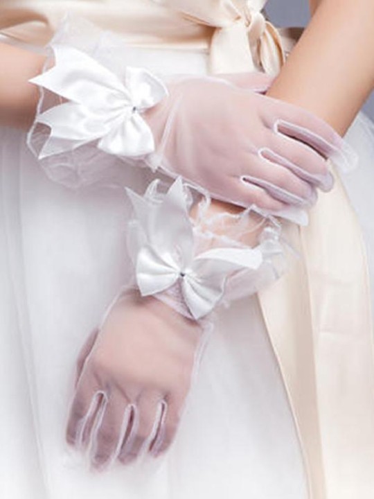 Luvas De Noiva Elegante Acessório De Casamento Moda Cheia Dedo Luvas De Malha De Renda Com Bowknot