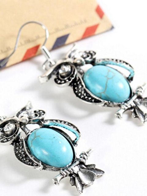 Special Owl Drop Earring Women's Vintage Style Turquoise Silver Plated Female Decoration Jewelry