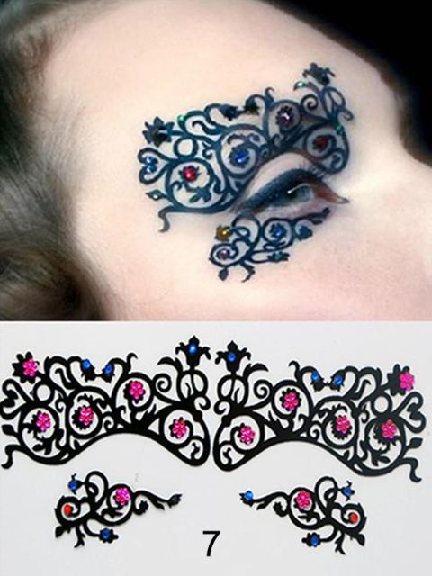 Hollow Out Lace Eyeshadow Sticker Makeup Artistic Flowers / Musical Notes / Phoenix Design Eye Mask Party Cosmetic Face Tattoo